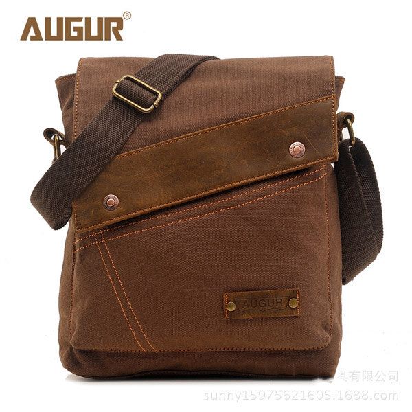 Augur Bolso De Hombro De Ocio De Lona De Cuero Genuino Para Hombre Paquete De Pecho Cruzado De Estilo Vintage