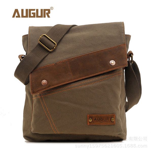 Augur Bolso De Hombro De Ocio De Lona De Cuero Genuino Para Hombre Paquete De Pecho Cruzado De Estilo Vintage