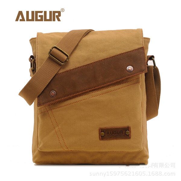 Augur Bolso De Hombro De Ocio De Lona De Cuero Genuino Para Hombre Paquete De Pecho Cruzado De Estilo Vintage