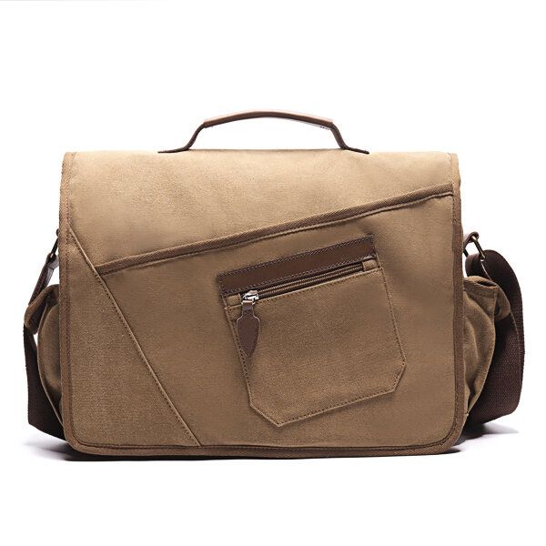 Bolsa De Hombreajero Retro Para Hombres Bolsa De Hombro A Prueba De Golpes Con Bolsillo Para Computadora Portátil De 15.6 Pulgadas