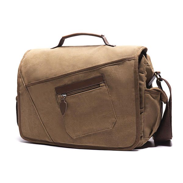 Bolsa De Hombreajero Retro Para Hombres Bolsa De Hombro A Prueba De Golpes Con Bolsillo Para Computadora Portátil De 15.6 Pulgadas