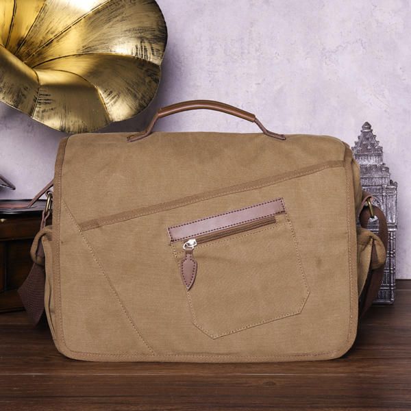 Bolsa De Hombreajero Retro Para Hombres Bolsa De Hombro A Prueba De Golpes Con Bolsillo Para Computadora Portátil De 15.6 Pulgadas