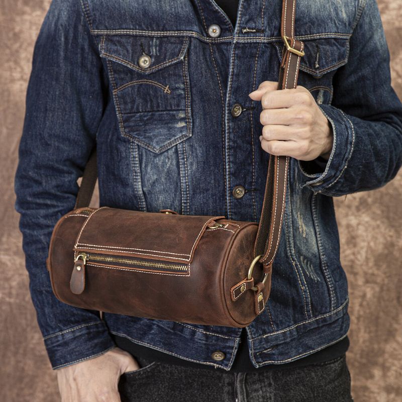 Bolso Bandolera Ajustable De Moda Retro De Cuero Genuino Para Hombre