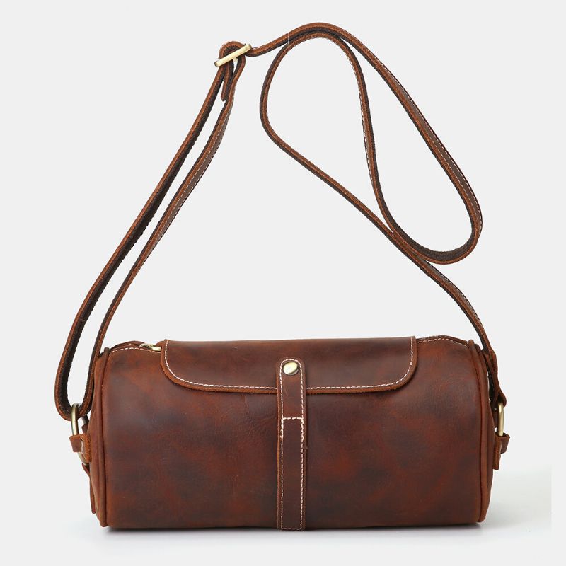 Bolso Bandolera Ajustable De Moda Retro De Cuero Genuino Para Hombre