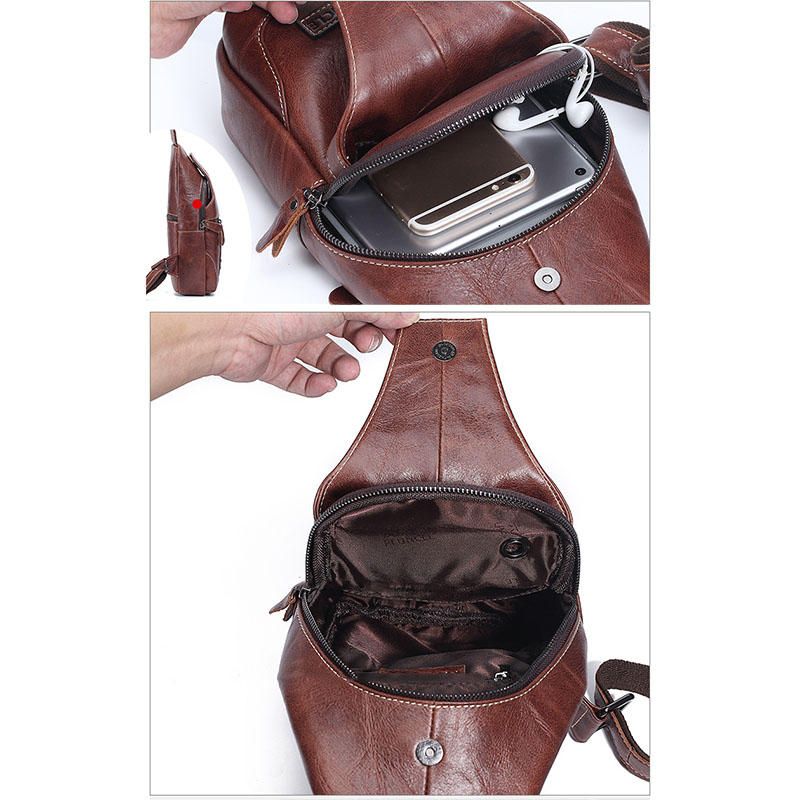 Bolso Bandolera Antirrobo De Cuero Genuino Para Hombre