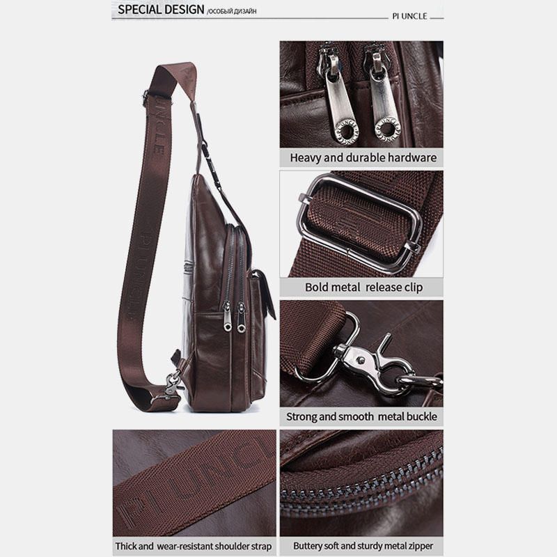 Bolso Bandolera Antirrobo De Cuero Genuino Para Hombre Bolso Bandolera Bolso En El Pecho