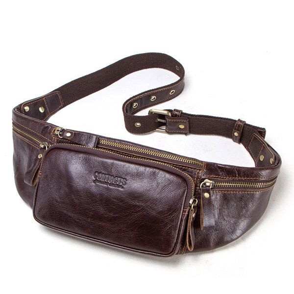 Bolso Bandolera Casual Al Aire Libre De Cuero Genuino Para Hombre Bolso De Cintura Vintage