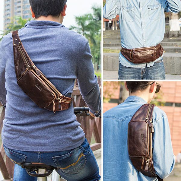 Bolso Bandolera Casual Al Aire Libre De Cuero Genuino Para Hombre Bolso De Cintura Vintage