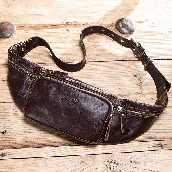 Bolso Bandolera Casual Al Aire Libre De Cuero Genuino Para Hombre Bolso De Cintura Vintage