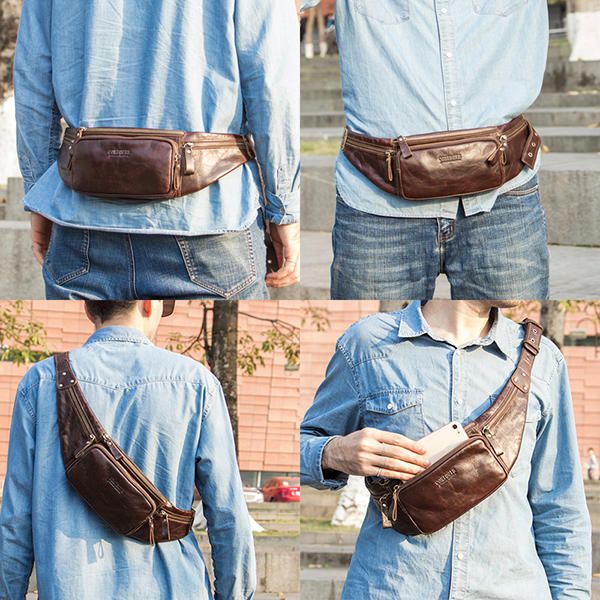 Bolso Bandolera Casual Al Aire Libre De Cuero Genuino Para Hombre Bolso De Cintura Vintage