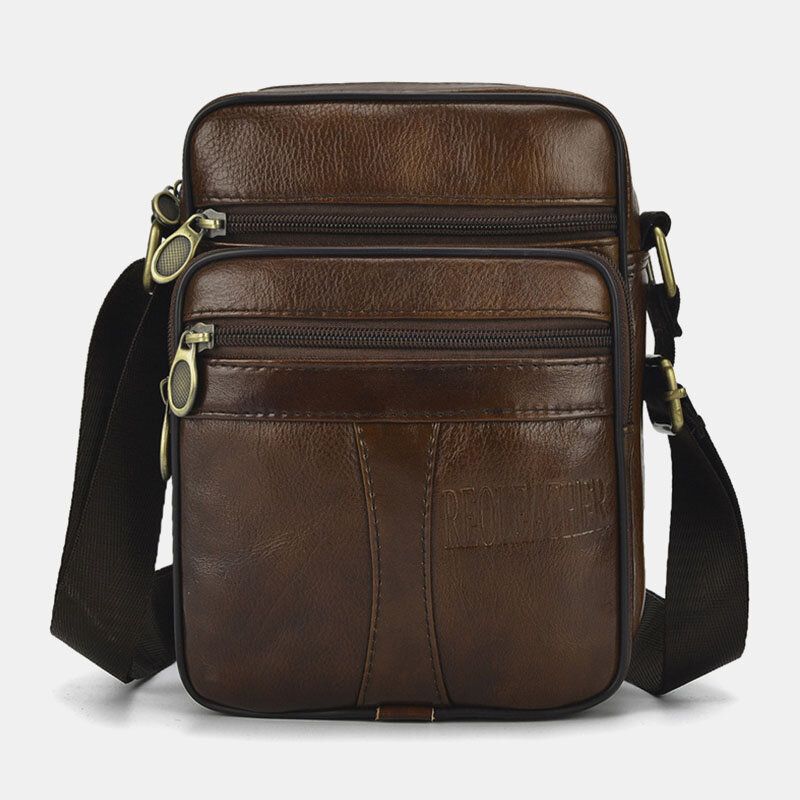 Bolso Bandolera De Cuero De Color Sólido Informal De Negocios De Cuero Genuino Para Hombres Bolso Bandolera