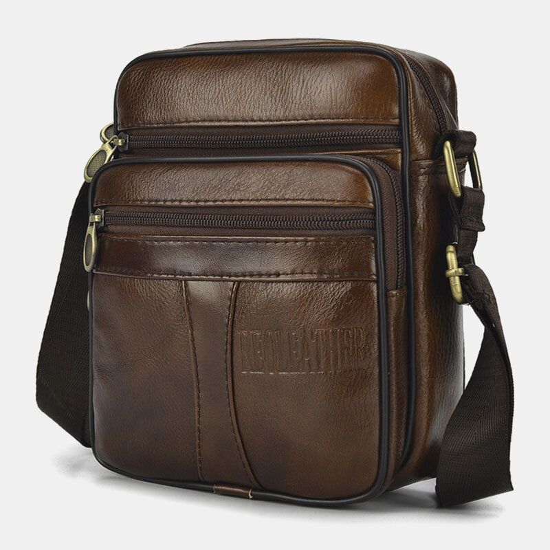 Bolso Bandolera De Cuero De Color Sólido Informal De Negocios De Cuero Genuino Para Hombres Bolso Bandolera