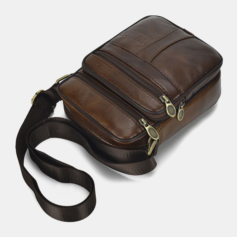 Bolso Bandolera De Cuero De Color Sólido Informal De Negocios De Cuero Genuino Para Hombres Bolso Bandolera