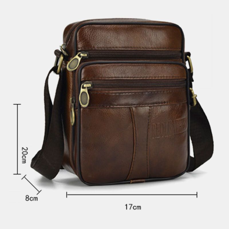 Bolso Bandolera De Cuero De Color Sólido Informal De Negocios De Cuero Genuino Para Hombres Bolso Bandolera