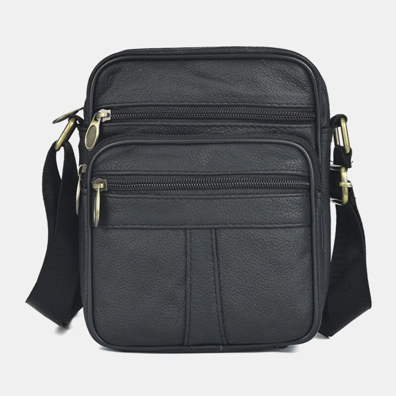 Bolso Bandolera De Cuero De Color Sólido Informal De Negocios De Cuero Genuino Para Hombres Bolso Bandolera