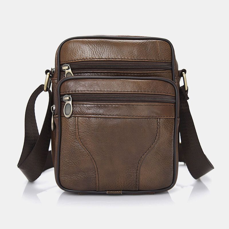 Bolso Bandolera De Cuero De Color Sólido Informal De Negocios De Cuero Genuino Para Hombres Bolso Bandolera