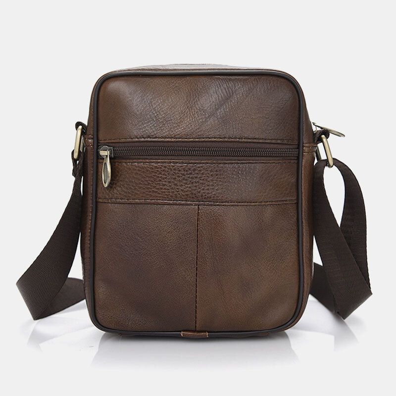 Bolso Bandolera De Cuero De Color Sólido Informal De Negocios De Cuero Genuino Para Hombres Bolso Bandolera