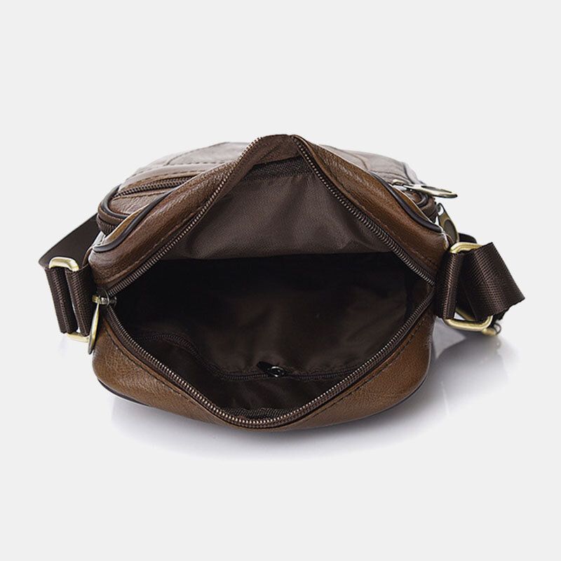 Bolso Bandolera De Cuero De Color Sólido Informal De Negocios De Cuero Genuino Para Hombres Bolso Bandolera