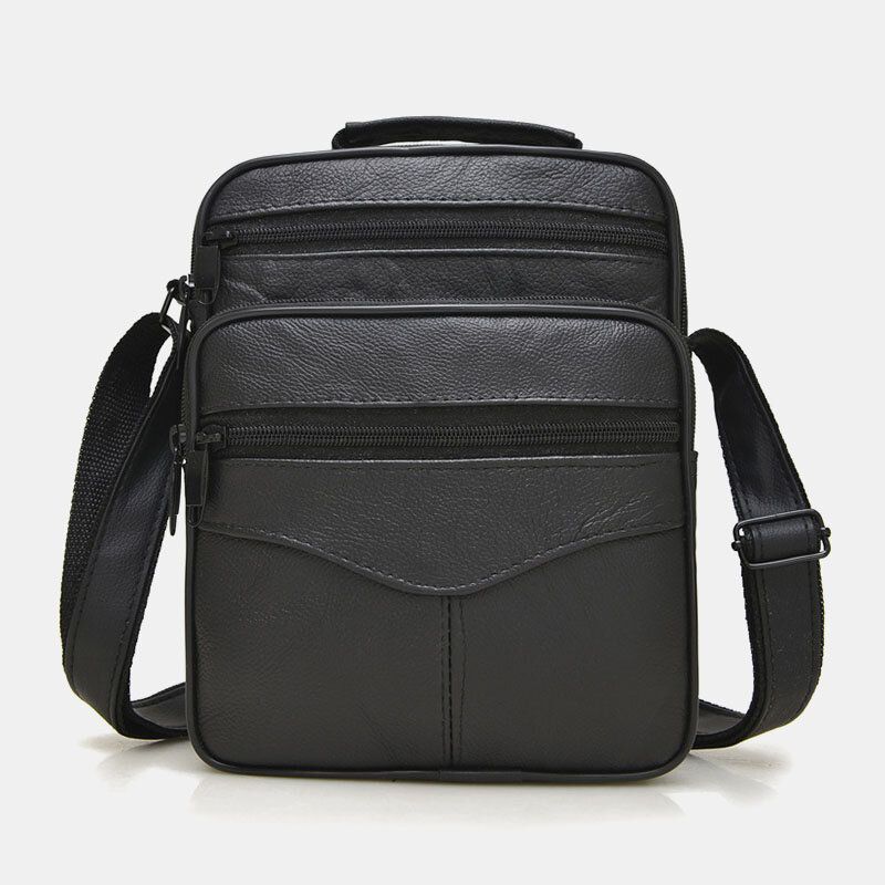 Bolso Bandolera De Cuero De Color Sólido De Negocios De Moda De Cuero Genuino Para Hombres