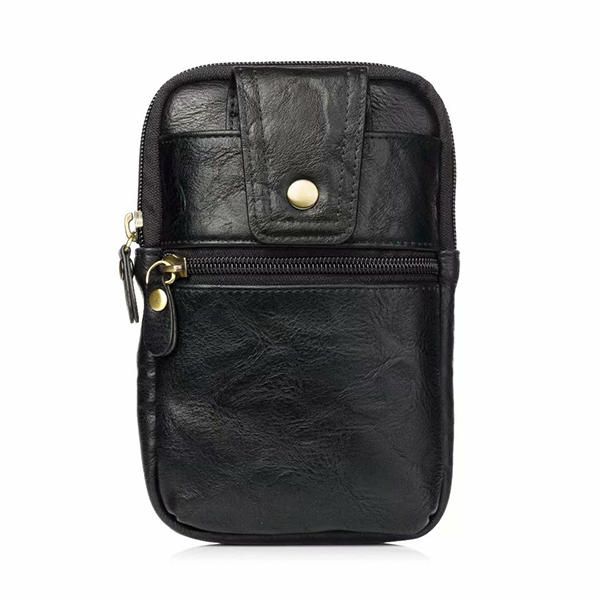 Bolso Bandolera De Cuero Genuino Con Doble Cremallera Para Hombre