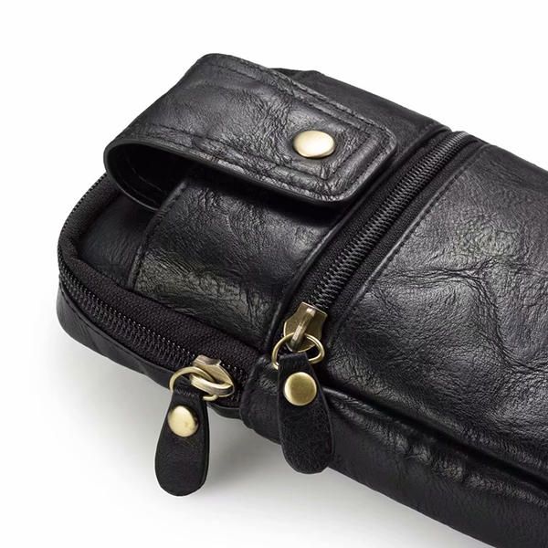 Bolso Bandolera De Cuero Genuino Con Doble Cremallera Para Hombre