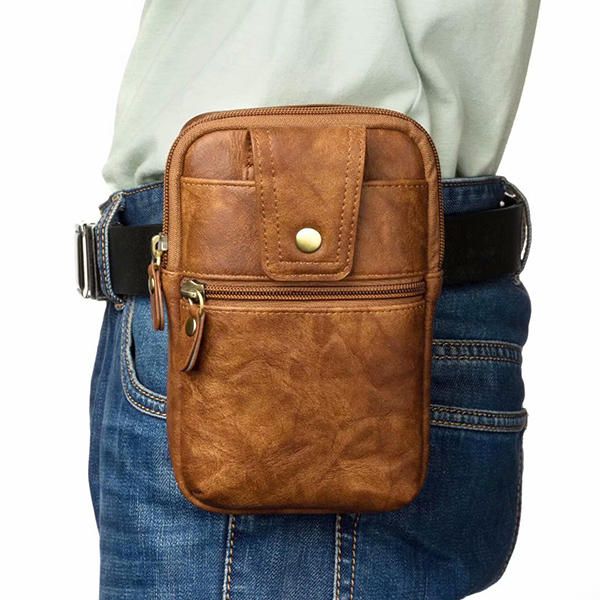 Bolso Bandolera De Cuero Genuino Con Doble Cremallera Para Hombre