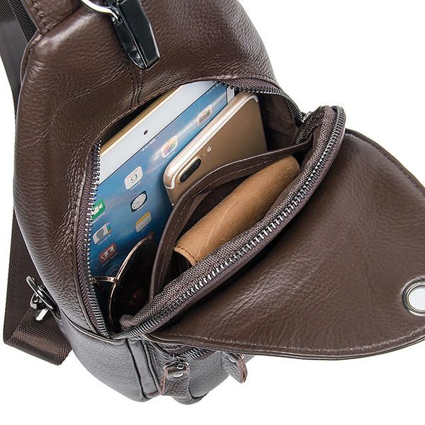 Bolso Bandolera De Cuero Genuino De Gran Capacidad Bolso De Pecho Informal Para Hombres