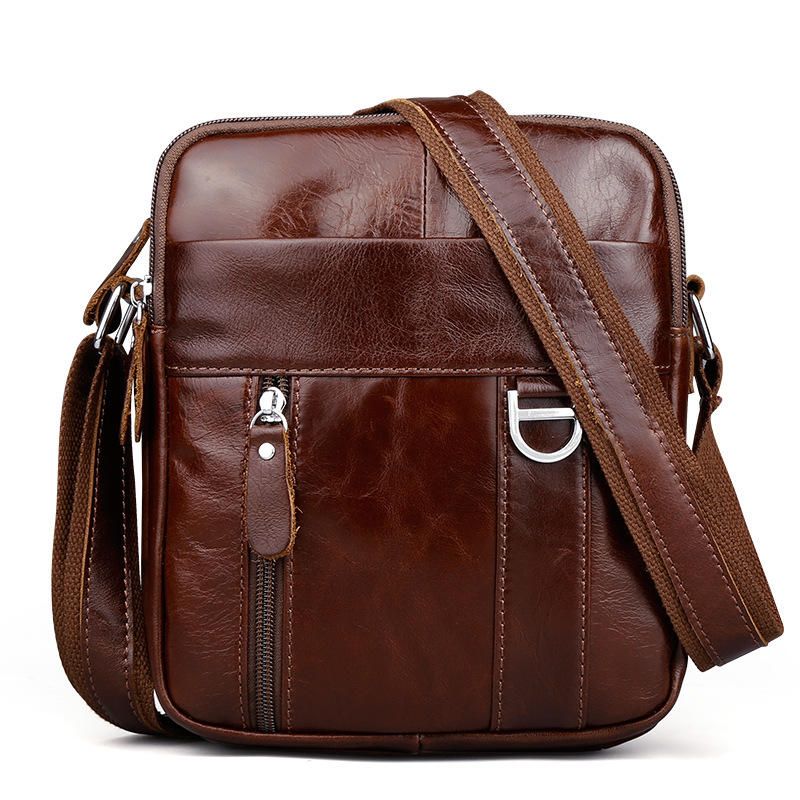 Bolso Bandolera De Cuero Genuino Marrón Messenger Crossbody Maletín Sling Bag Para Ipad Mini