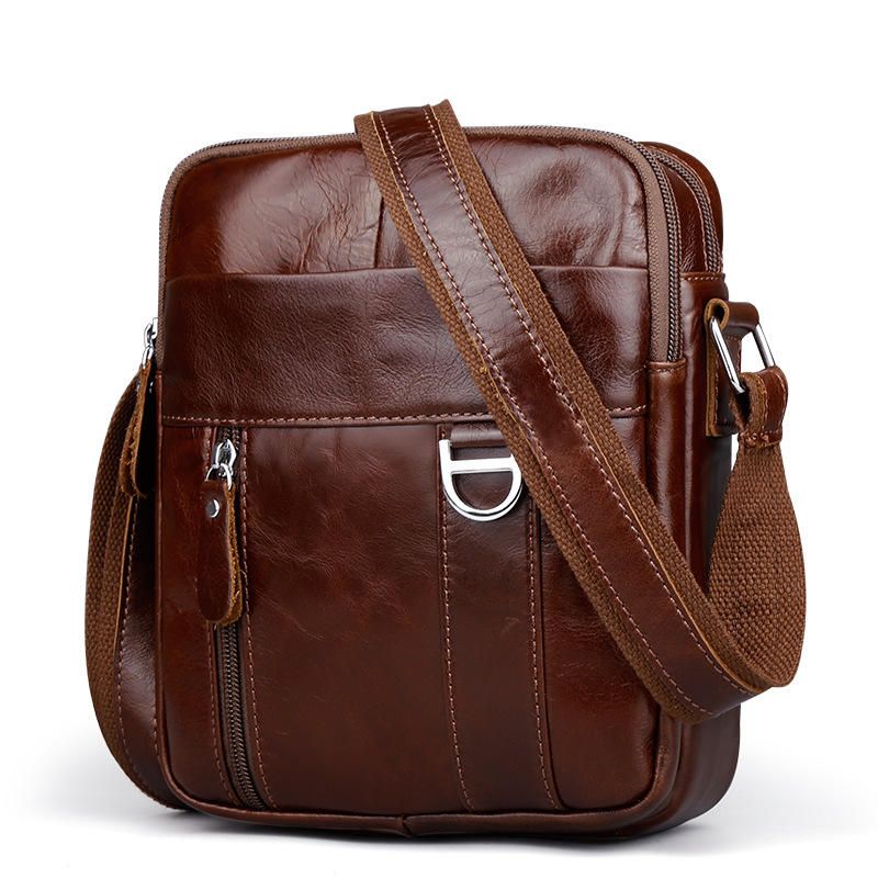 Bolso Bandolera De Cuero Genuino Marrón Messenger Crossbody Maletín Sling Bag Para Ipad Mini