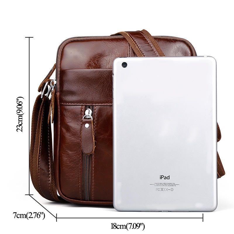 Bolso Bandolera De Cuero Genuino Marrón Messenger Crossbody Maletín Sling Bag Para Ipad Mini