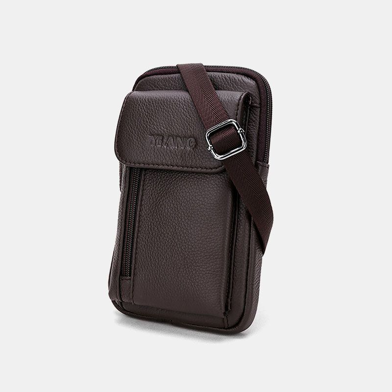 Bolso Bandolera De Cuero Genuino Para Hombre De 6.3 Pulgadas Con Soporte Para Teléfono