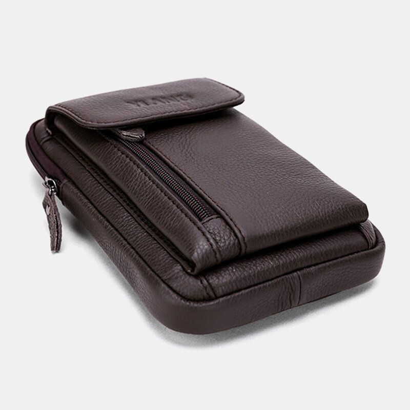 Bolso Bandolera De Cuero Genuino Para Hombre De 6.3 Pulgadas Con Soporte Para Teléfono