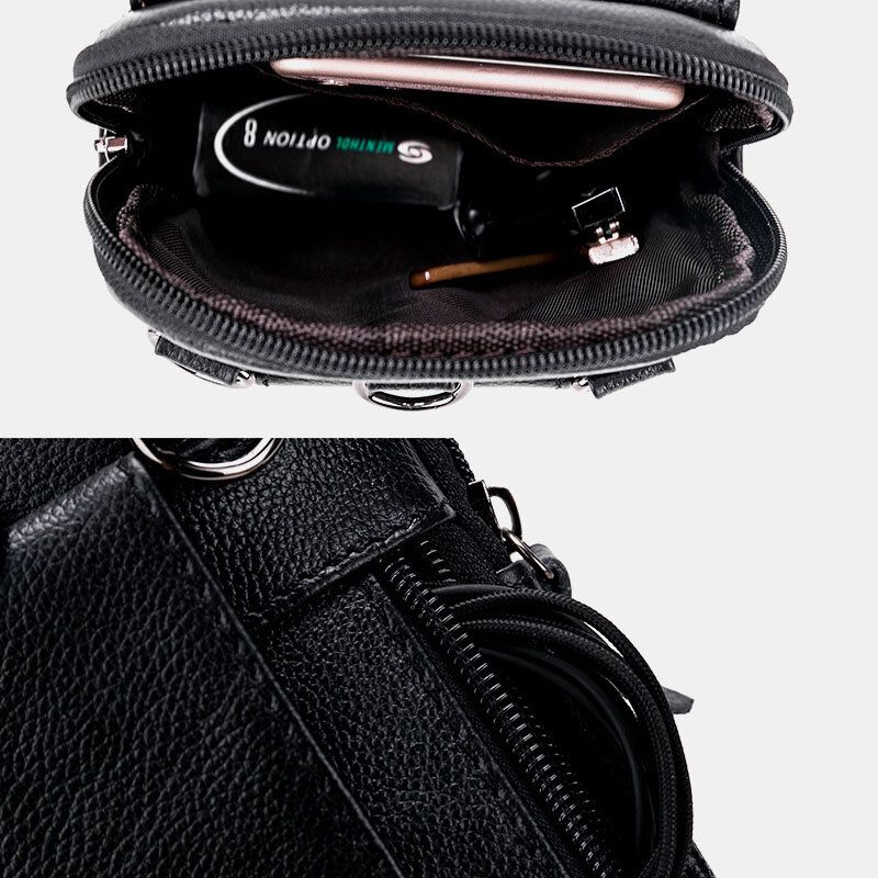 Bolso Bandolera De Cuero Genuino Para Hombre De 6.3 Pulgadas Con Soporte Para Teléfono