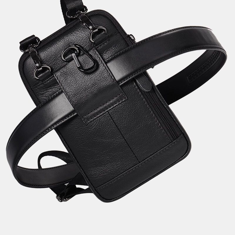 Bolso Bandolera De Cuero Genuino Para Hombre De 6.3 Pulgadas Con Soporte Para Teléfono