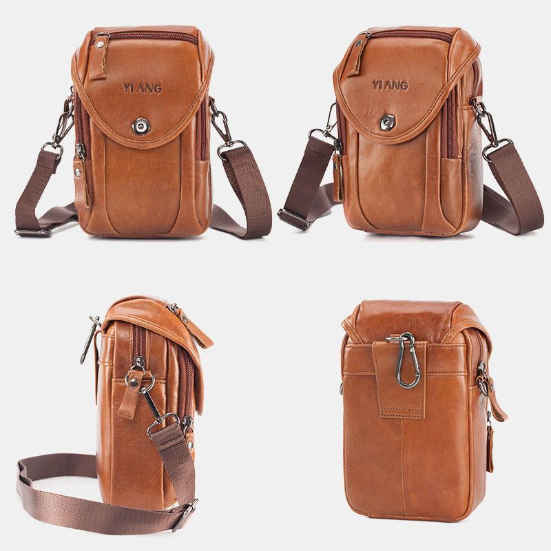 Bolso Bandolera De Cuero Genuino Para Hombre Bolso De Hombro Bolso De Teléfono Bolso De Cinturón De Cintura Para Exterior