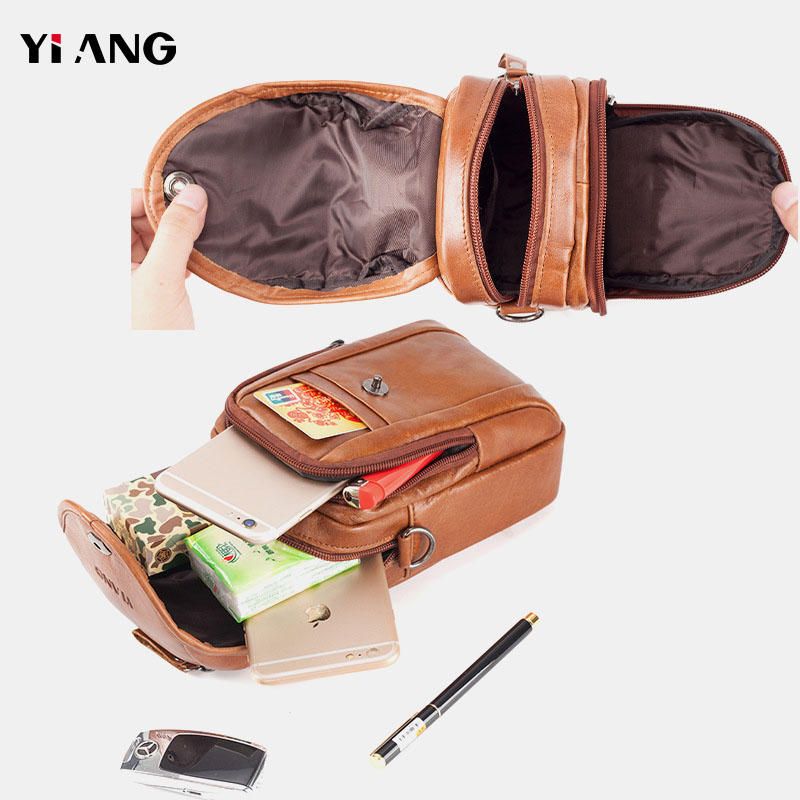 Bolso Bandolera De Cuero Genuino Para Hombre Bolso De Hombro Bolso De Teléfono Bolso De Cinturón De Cintura Para Exterior