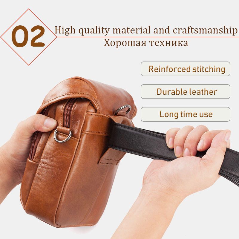 Bolso Bandolera De Cuero Genuino Para Hombre Bolso De Hombro Bolso De Teléfono Bolso De Cinturón De Cintura Para Exterior