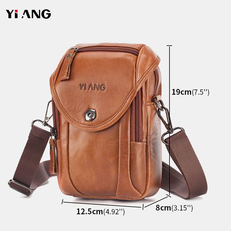 Bolso Bandolera De Cuero Genuino Para Hombre Bolso De Hombro Bolso De Teléfono Bolso De Cinturón De Cintura Para Exterior