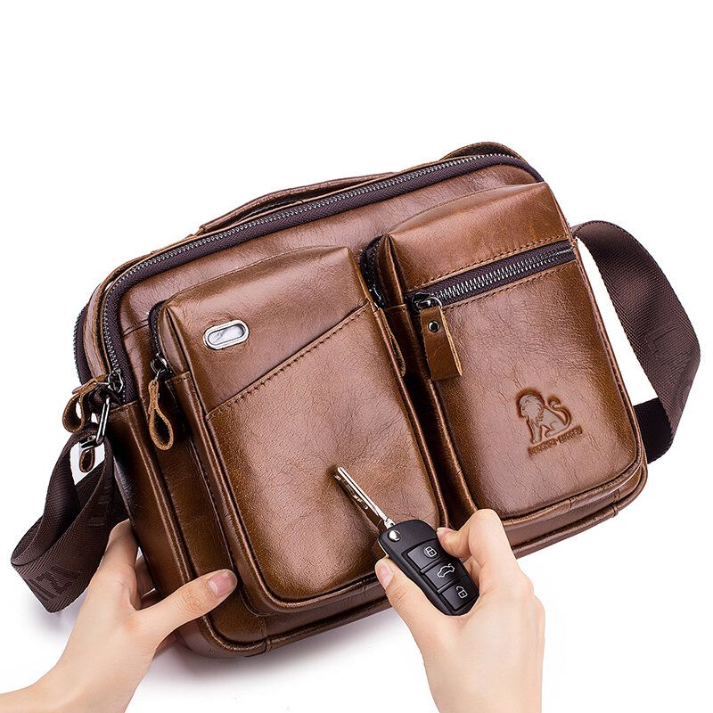 Bolso Bandolera De Cuero Genuino Para Hombre Bolso De Piel De Vaca Para Auriculares