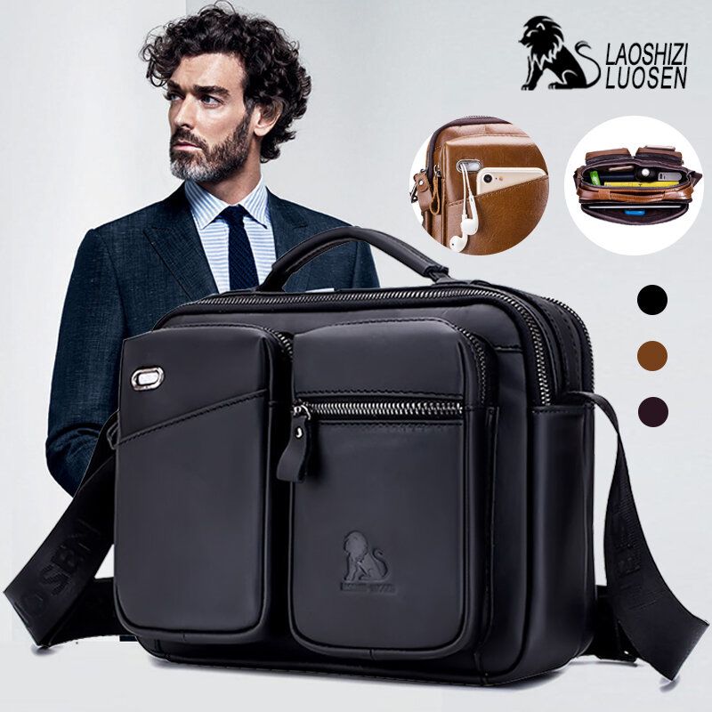 Bolso Bandolera De Cuero Genuino Para Hombre Bolso De Piel De Vaca Para Auriculares