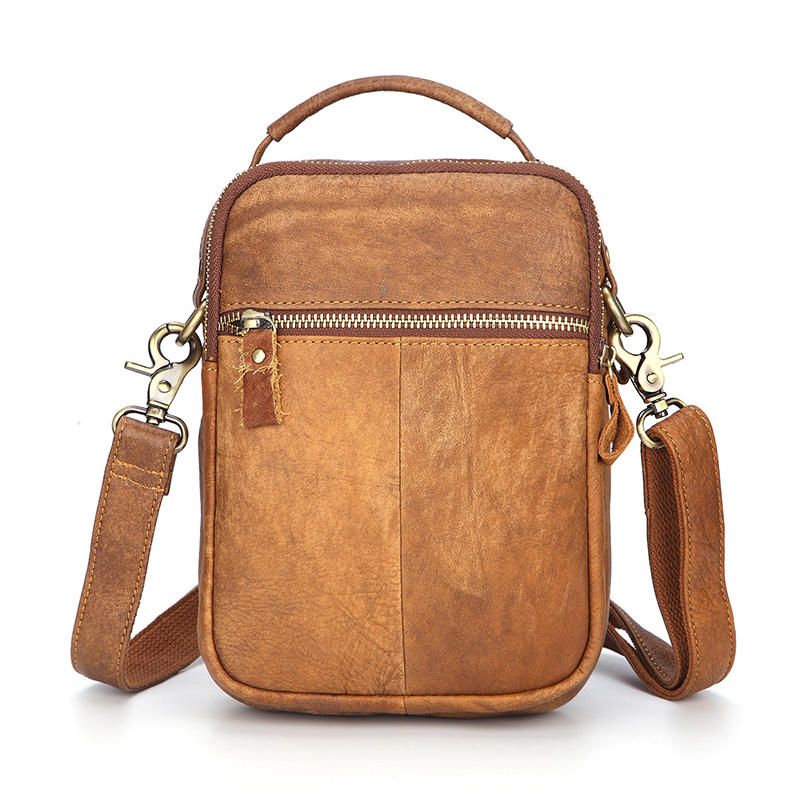 Bolso Bandolera De Cuero Genuino Para Hombre Bolso Vintage Con Múltiples Ranuras