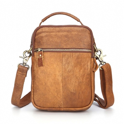 Bolso Bandolera De Cuero Genuino Para Hombre Bolso Vintage Con Múltiples Ranuras