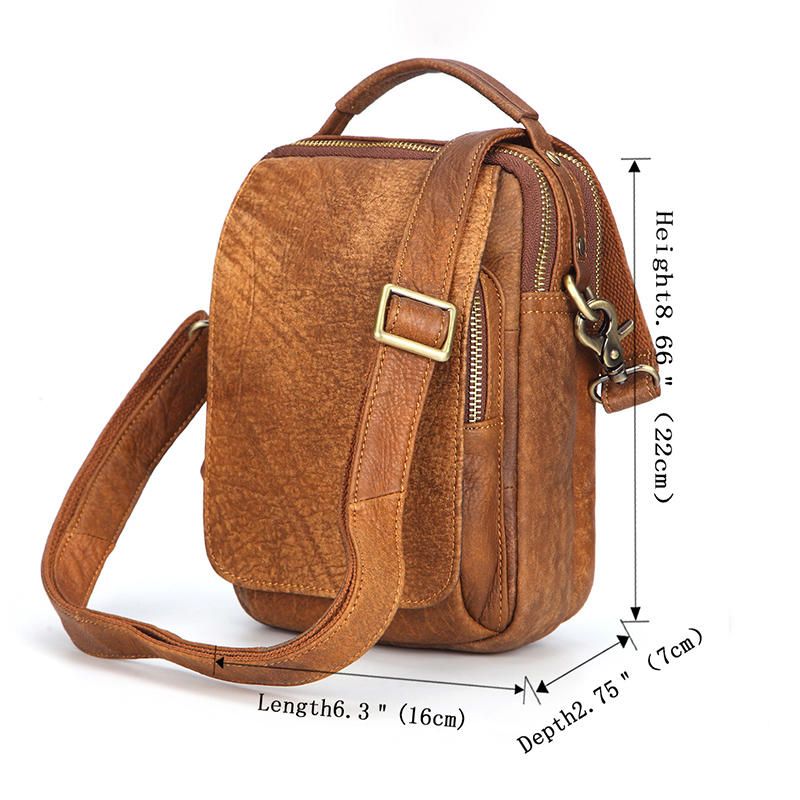 Bolso Bandolera De Cuero Genuino Para Hombre Bolso Vintage Con Múltiples Ranuras