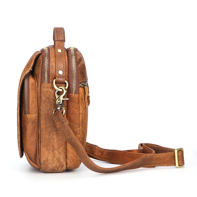 Bolso Bandolera De Cuero Genuino Para Hombre Bolso Vintage Con Múltiples Ranuras