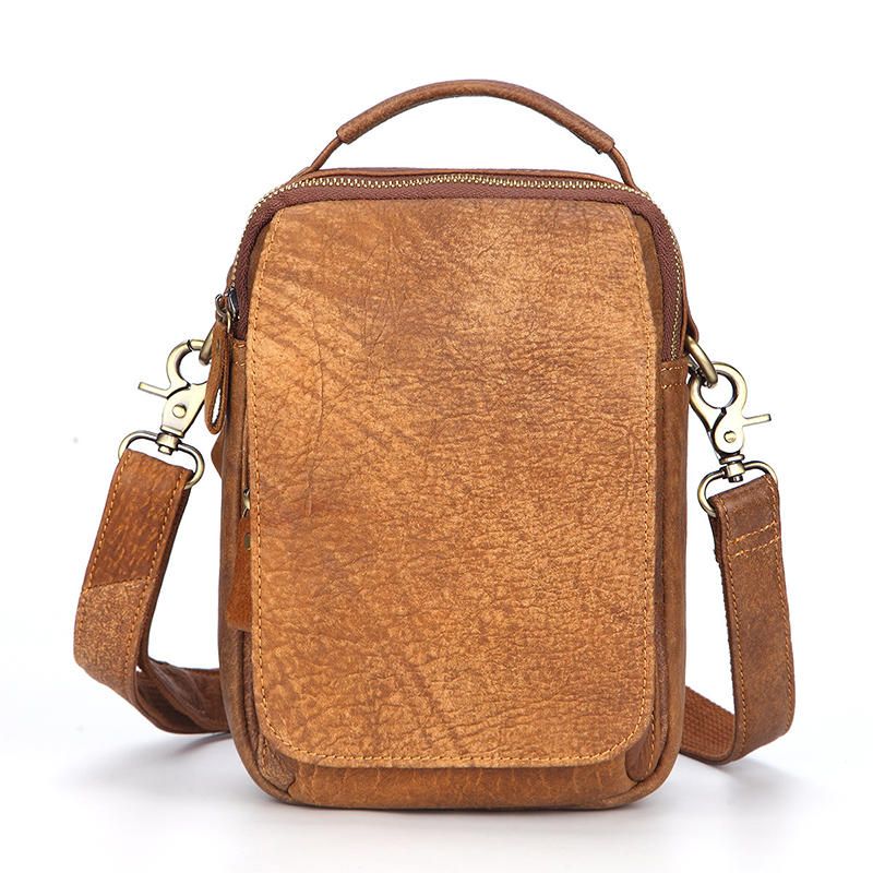 Bolso Bandolera De Cuero Genuino Para Hombre Bolso Vintage Con Múltiples Ranuras