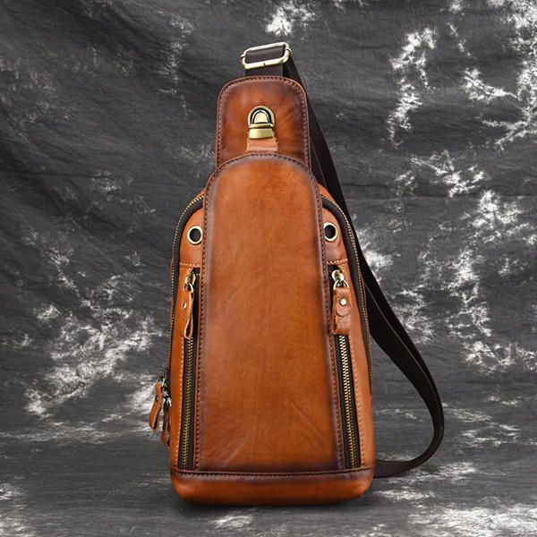 Bolso Bandolera De Cuero Genuino Vintage Cepillado Para Hombre