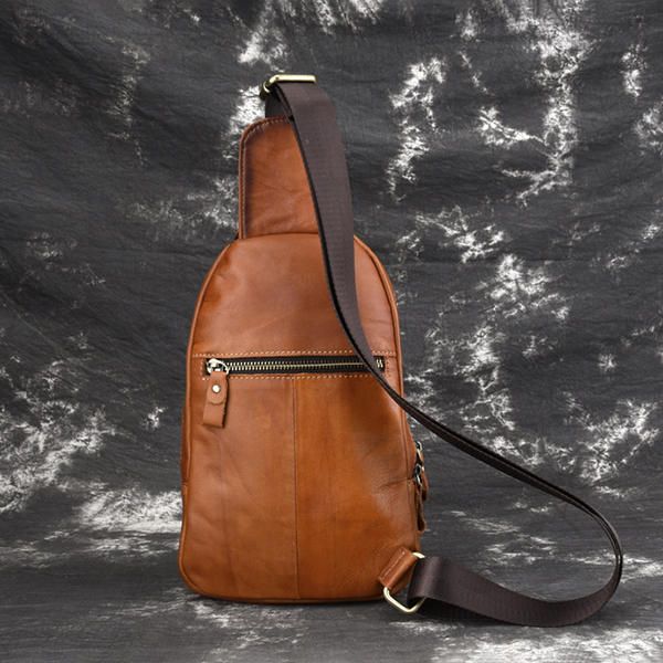 Bolso Bandolera De Cuero Genuino Vintage Cepillado Para Hombre