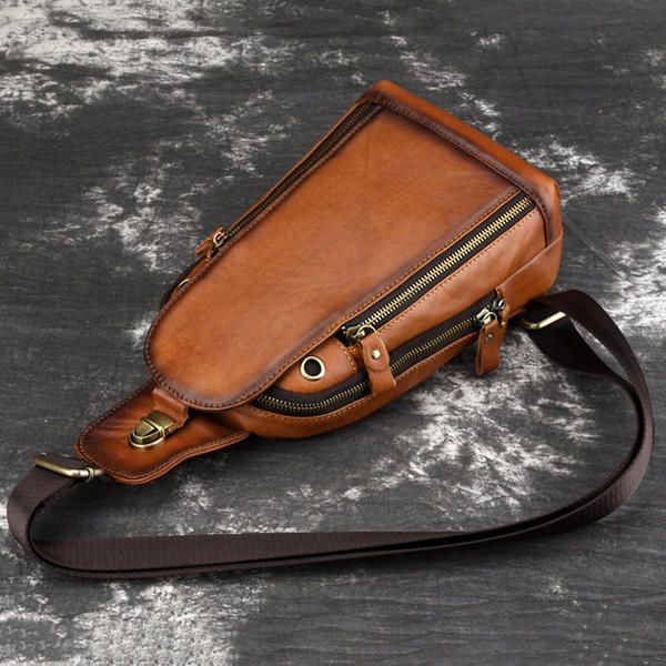 Bolso Bandolera De Cuero Genuino Vintage Cepillado Para Hombre