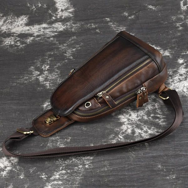 Bolso Bandolera De Cuero Genuino Vintage Cepillado Para Hombre