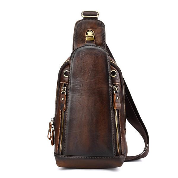 Bolso Bandolera De Cuero Genuino Vintage Cepillado Para Hombre